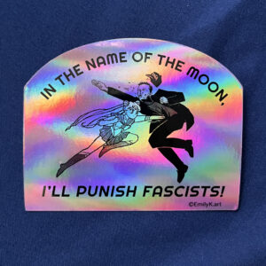 Sailor Moon Punching Fascist Elon Musk - Holographic 3" x 2.5" Sticker